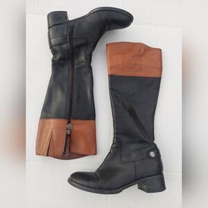 Franco Sarto Leather Boots ZipUp Black and Brown Women sz 7.5